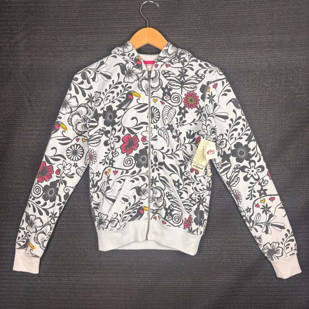 Rip Curl Floral Zip Up Hoodie White